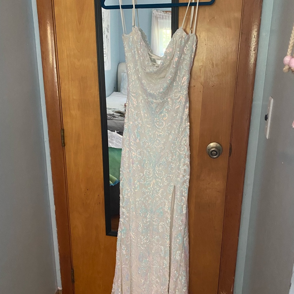 White sequence prom dress